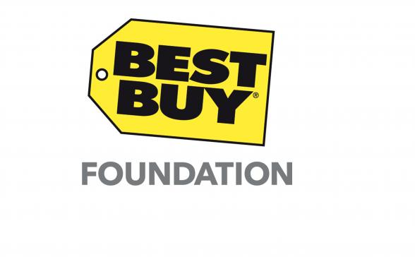 Best Buy in black in the yellow sticker with a gray lettering for foundation under