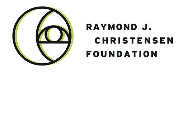 Black with green outline circle with eye in the right half. Black letters say Raymond J. Christensen Foundation