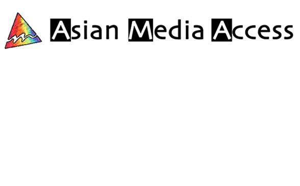 The Asian Media Access logo- a multi colored triangle with Asian Media Access spelled out in black letters 