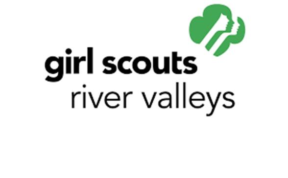 In the upper right corner is the girl scout logo and then in bold black print is girl scouts over in regular text river valleys