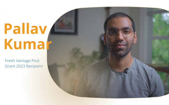 a sand colored background with a still image from the film. Pallav Kumar in White letters