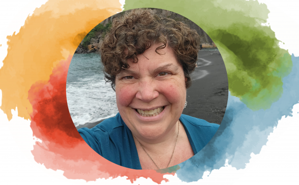 a photo of Bonnie with Lake Superior in the background. 