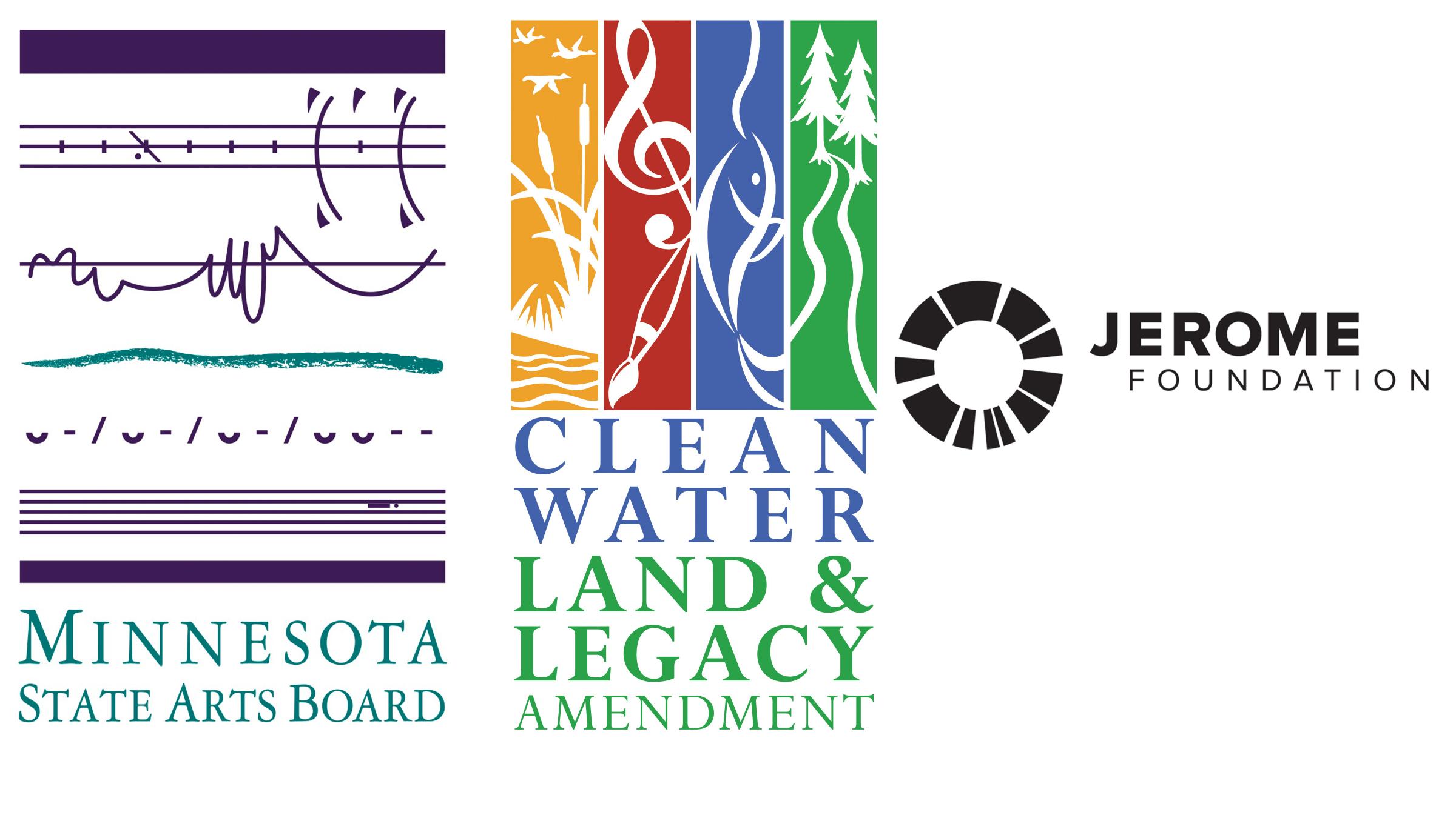 MN State Arts Board Logo, The Legacy amendment logo, and the Jerome Foundation Logo