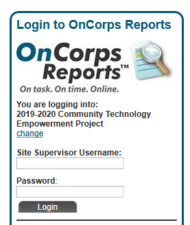 On Corps Reporting Log-in