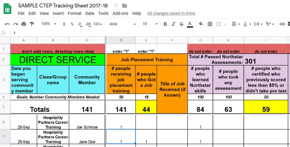 Sample Tracking Sheet