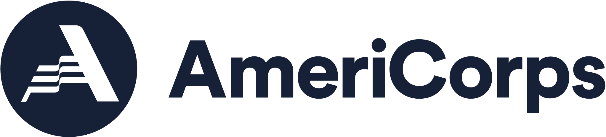 AmeriCorps Navy logo with white A with a flag in it