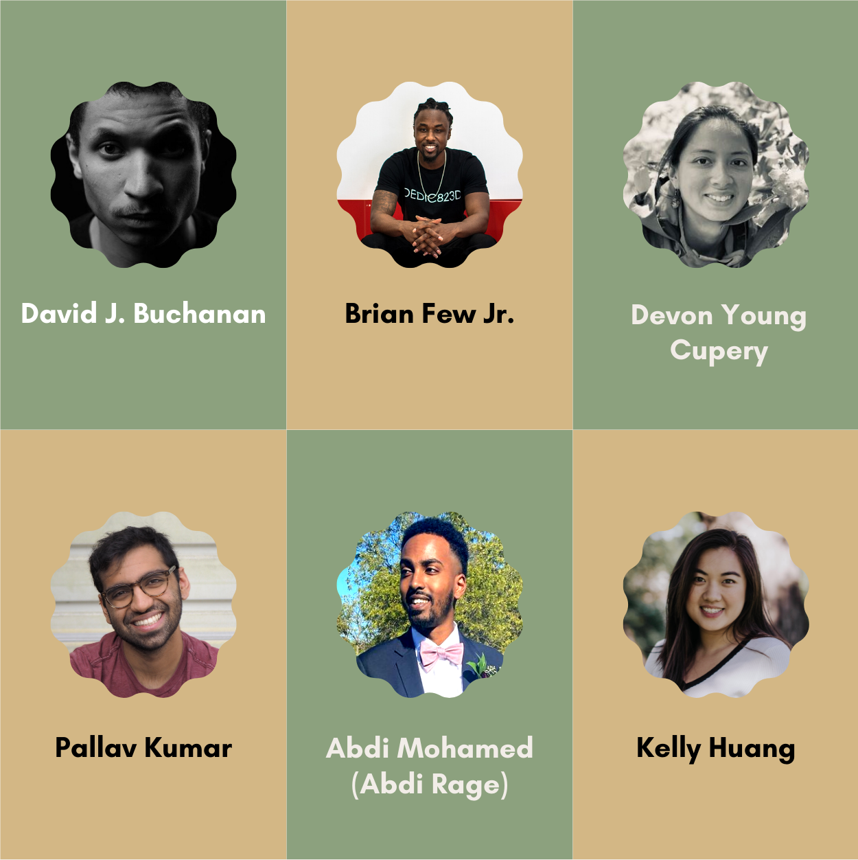 Photos of the New Angle Fellows from Left to right: David J. Buchanan, Brian Few Jr., Devon Young Cuprey on the top row. Left to right on the bottom row: Pallav Kumar, Abdi Rage, Kelly Huang
